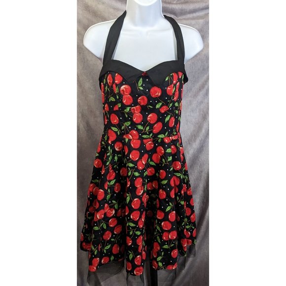 Jolie Moi Cherry Pinup Rockabilly Halter Dress - Picture 6 of 13